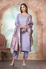Thumbnail for BulBul Sehmat Purple Muslin Kurta Set With Dupatta