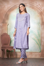 Thumbnail for BulBul Sehmat Purple Muslin Kurta Set With Dupatta