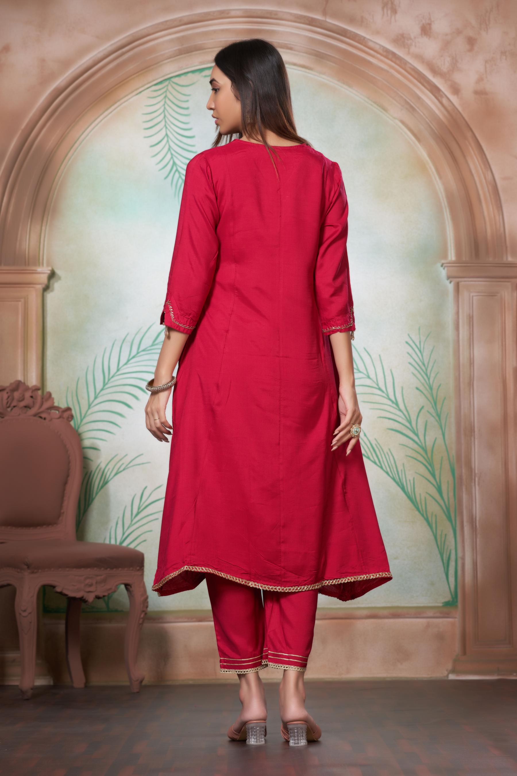 BulBul Shikha Muslin Fuschia Kurta Set With Dupatta