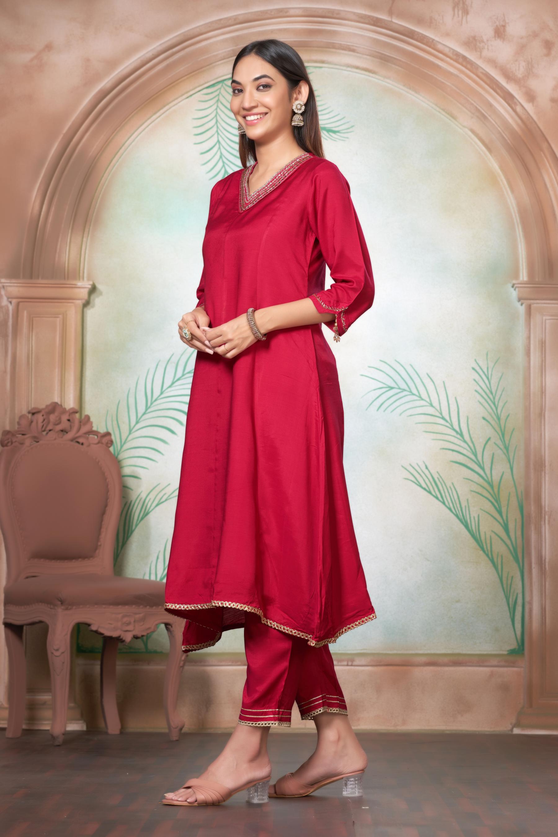 BulBul Shikha Muslin Fuschia Kurta Set With Dupatta