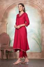 Thumbnail for BulBul Shikha Muslin Fuschia Kurta Set With Dupatta