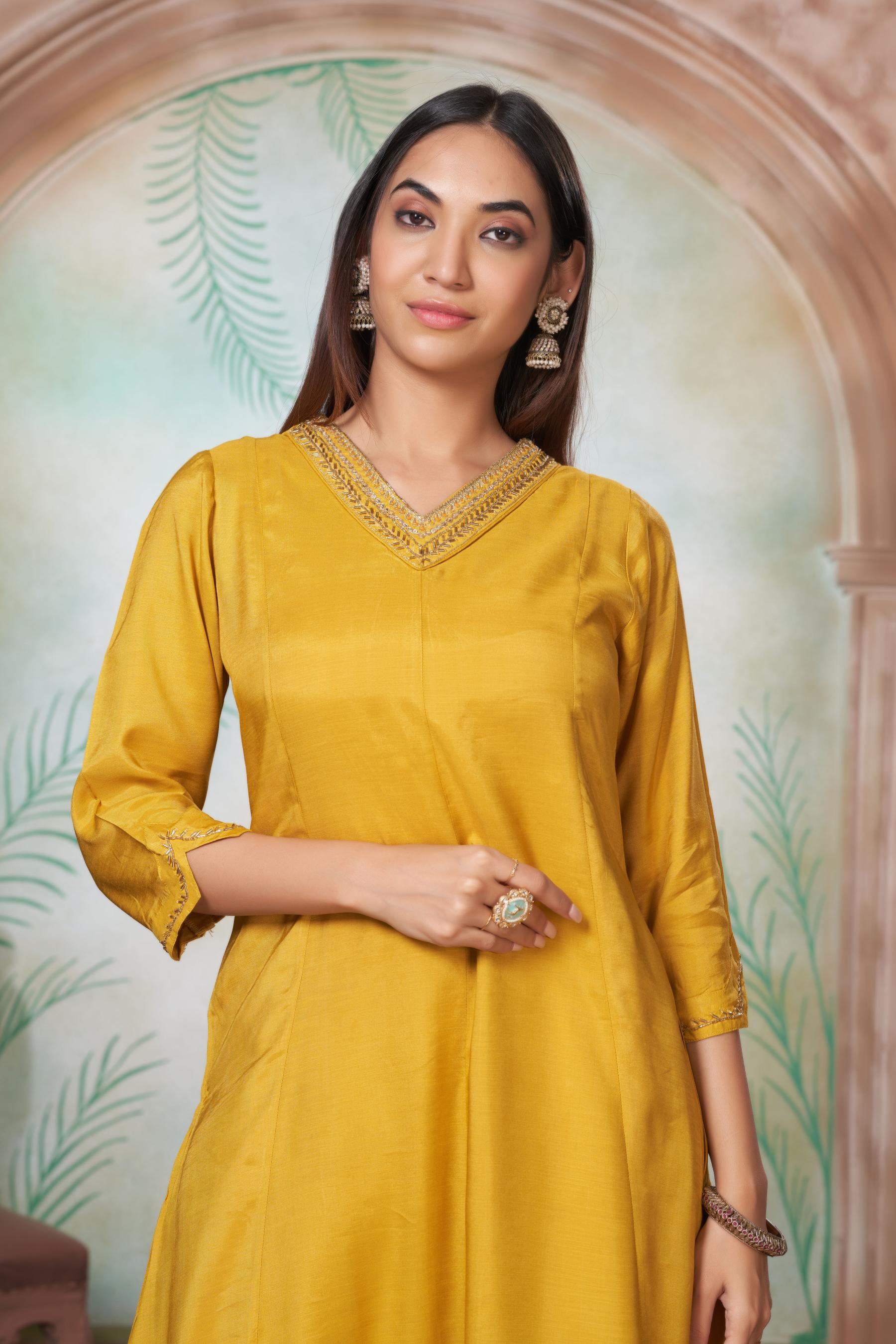 BulBul Shikha Muslin Mustard Kurta Set With Dupatta