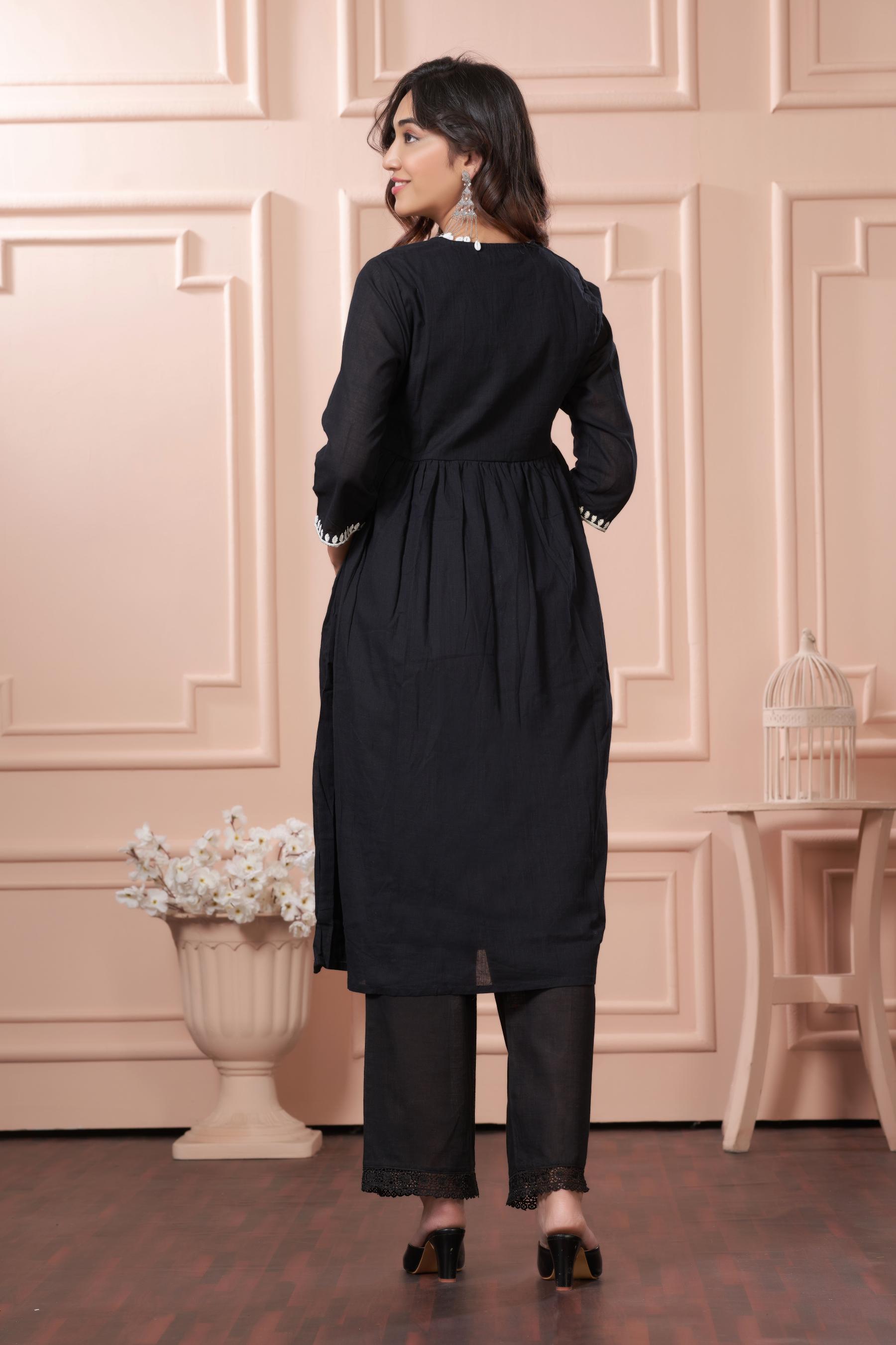 BulBul Akanksha Black Cotton Kurta Set with Dupatta