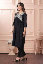 Thumbnail for BulBul Akanksha Black Cotton Kurta Set with Dupatta