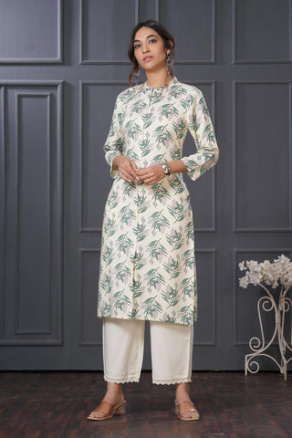 BulBul Lily Green Leaf Printed Rayon Kurta Set