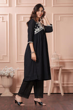 Thumbnail for BulBul Akanksha Black Cotton Kurta Set with Dupatta