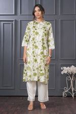 Thumbnail for BulBul Lily Green Floral Printed Rayon Kurta Set