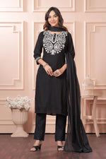 Thumbnail for BulBul Samantha Cotton Black Kurta Set with Dupatta