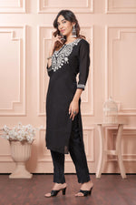 Thumbnail for BulBul Samantha Cotton Black Kurta Set with Dupatta