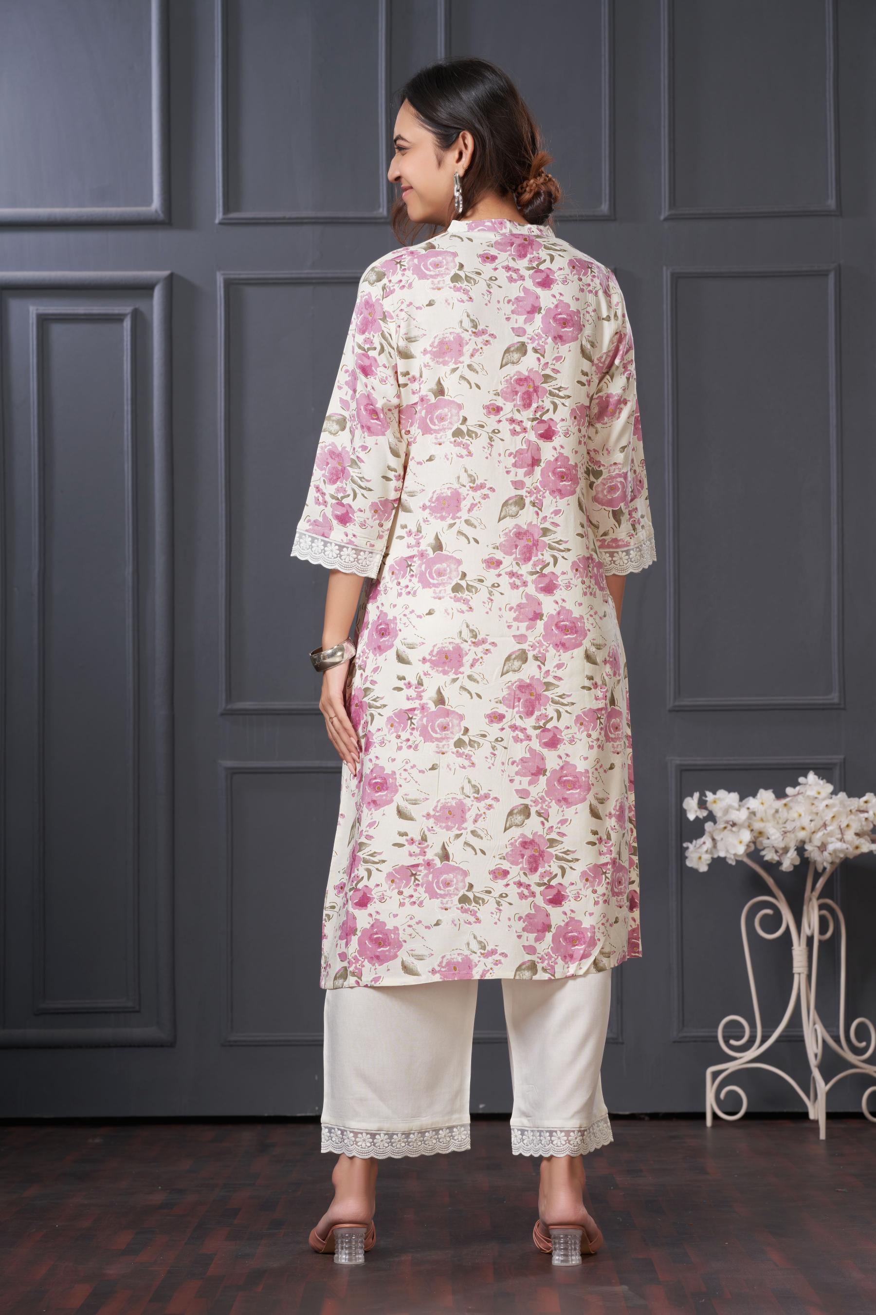 BulBul Lily Purple Floral Printed Rayon Kurta Set