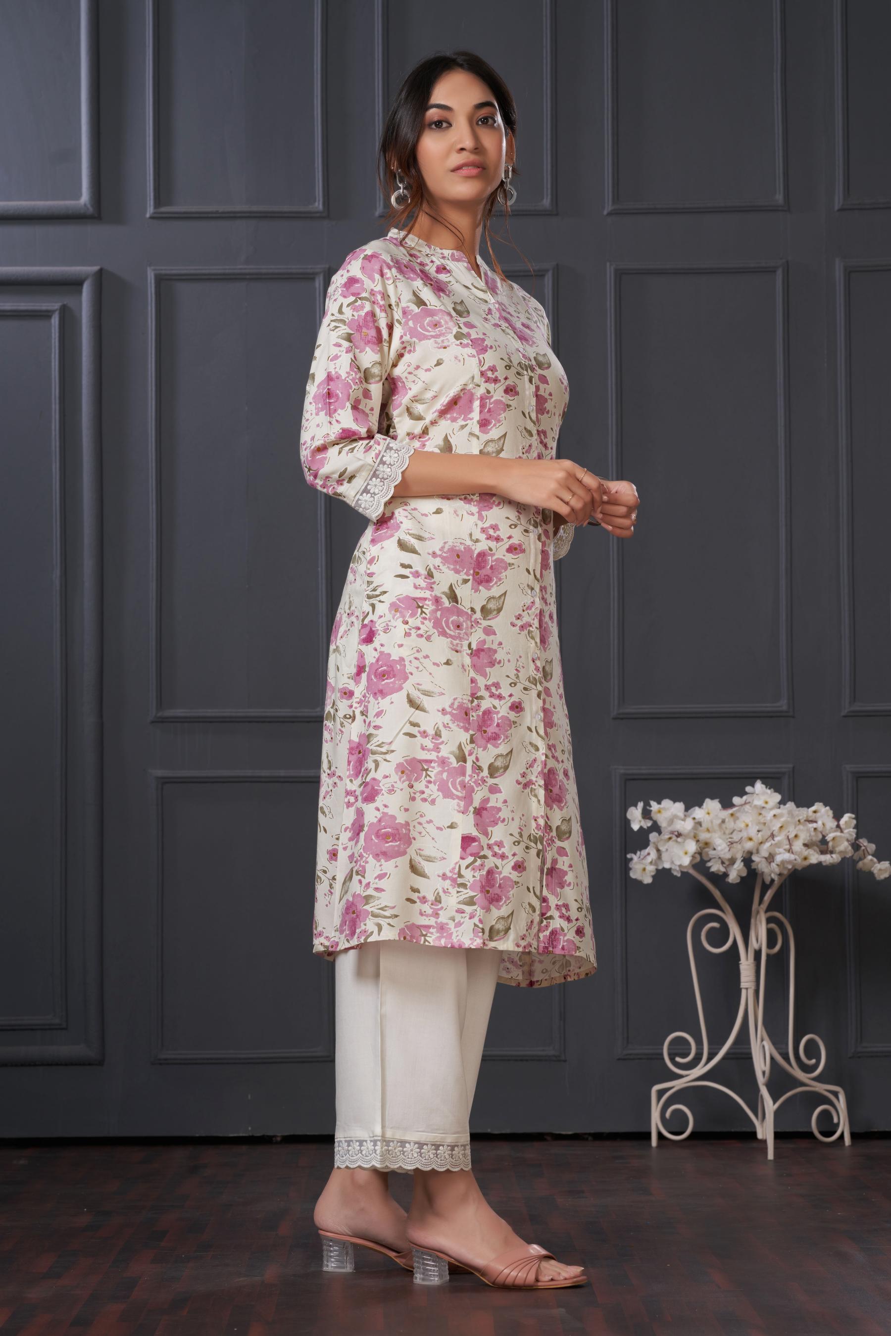 BulBul Lily Purple Floral Printed Rayon Kurta Set