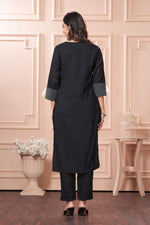 Thumbnail for BulBul Khushi Black Cotton Kurta Set with Dupatta