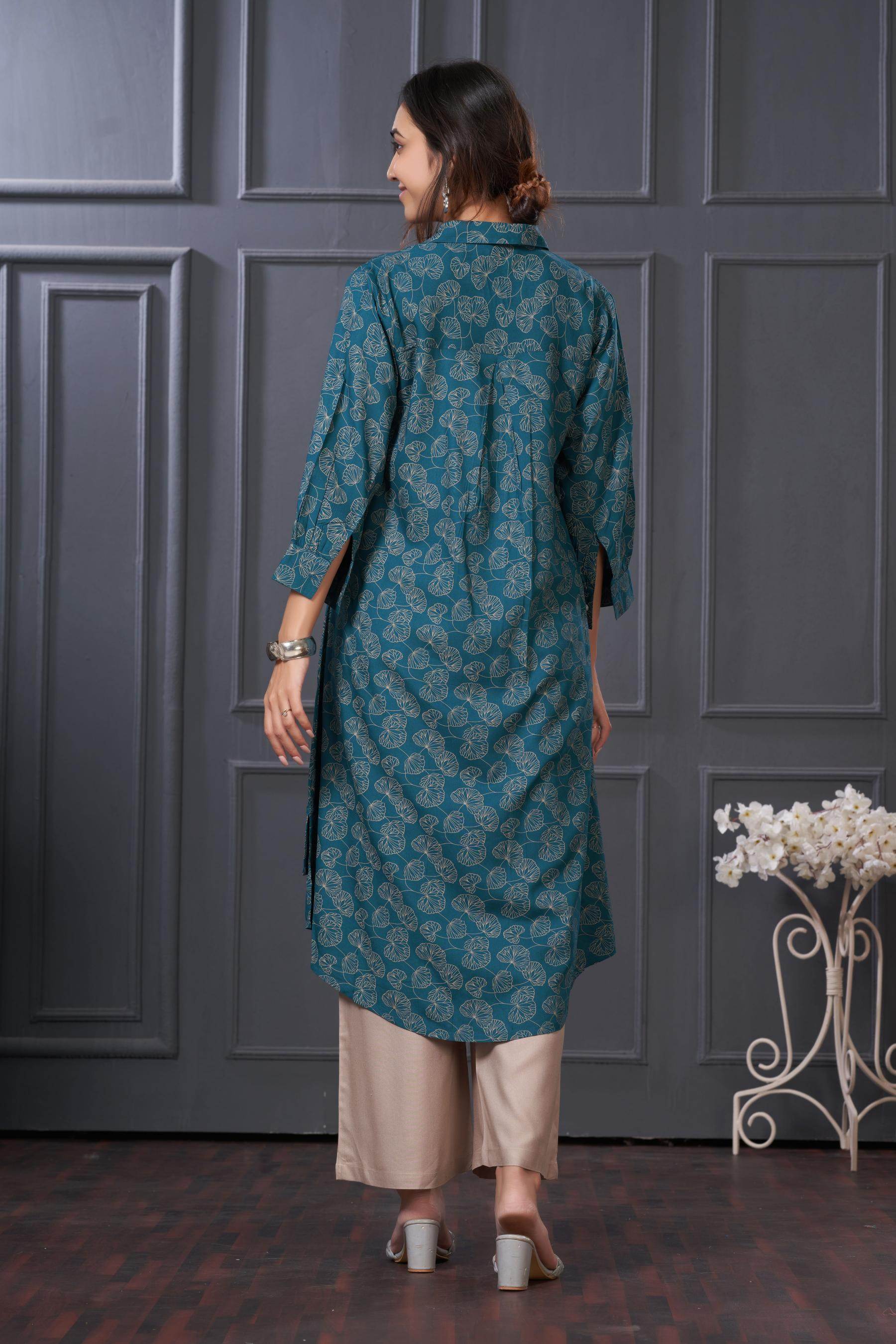 BulBul Lily Teal Printed Rayon Kurta Set