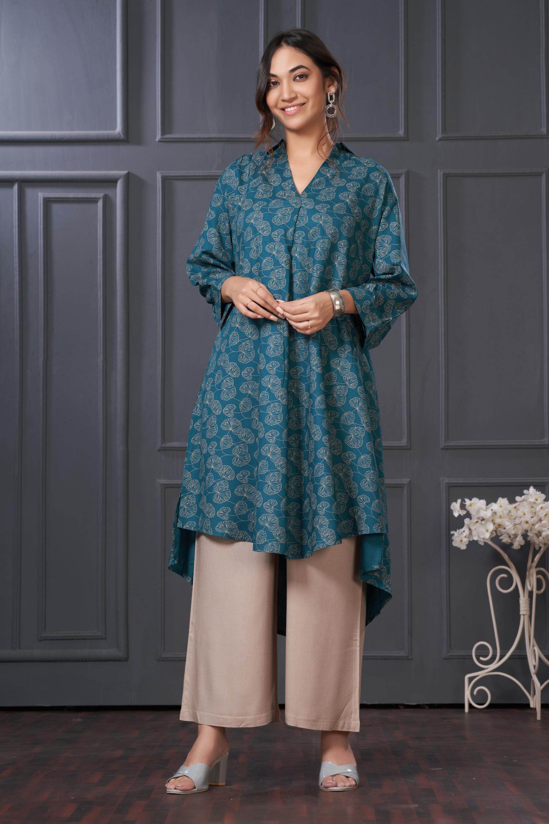 BulBul Lily Teal Printed Rayon Kurta Set