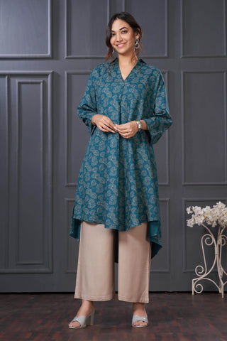 BulBul Lily Teal Printed Rayon Kurta Set