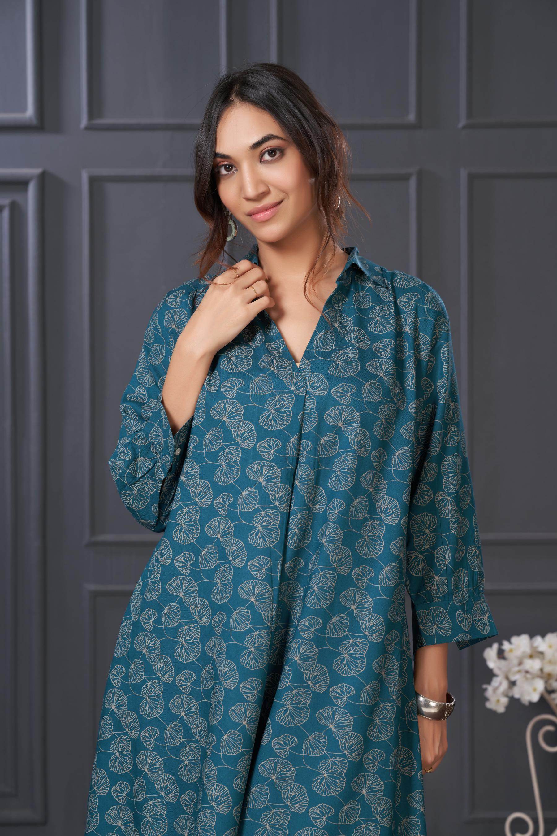 BulBul Lily Teal Printed Rayon Kurta Set