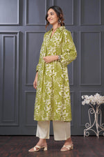 Thumbnail for BulBul Lily Floral Green Printed Rayon Kurta Set