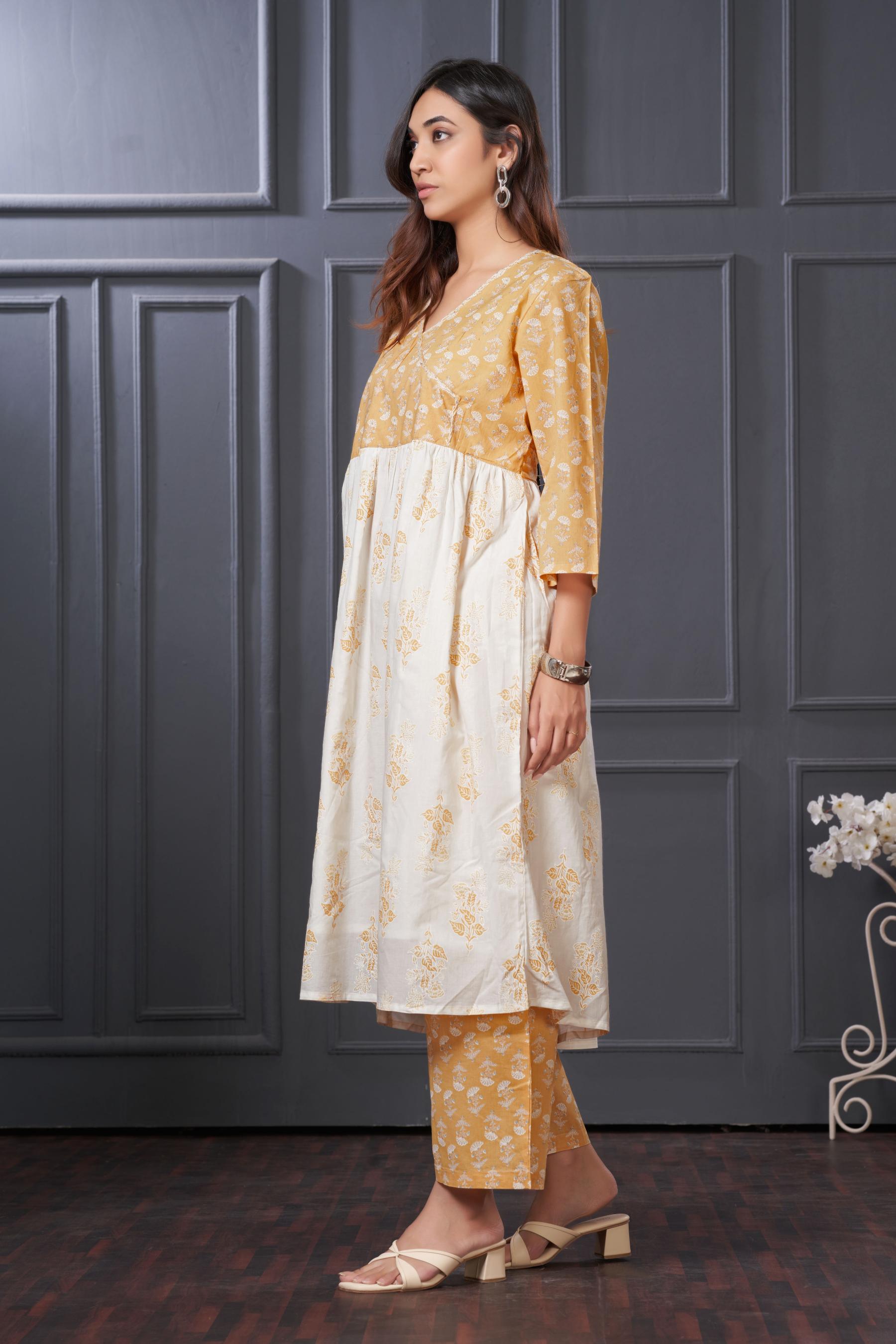 BulBul Nisha Cotton Off white Kurta Set with Dupatta