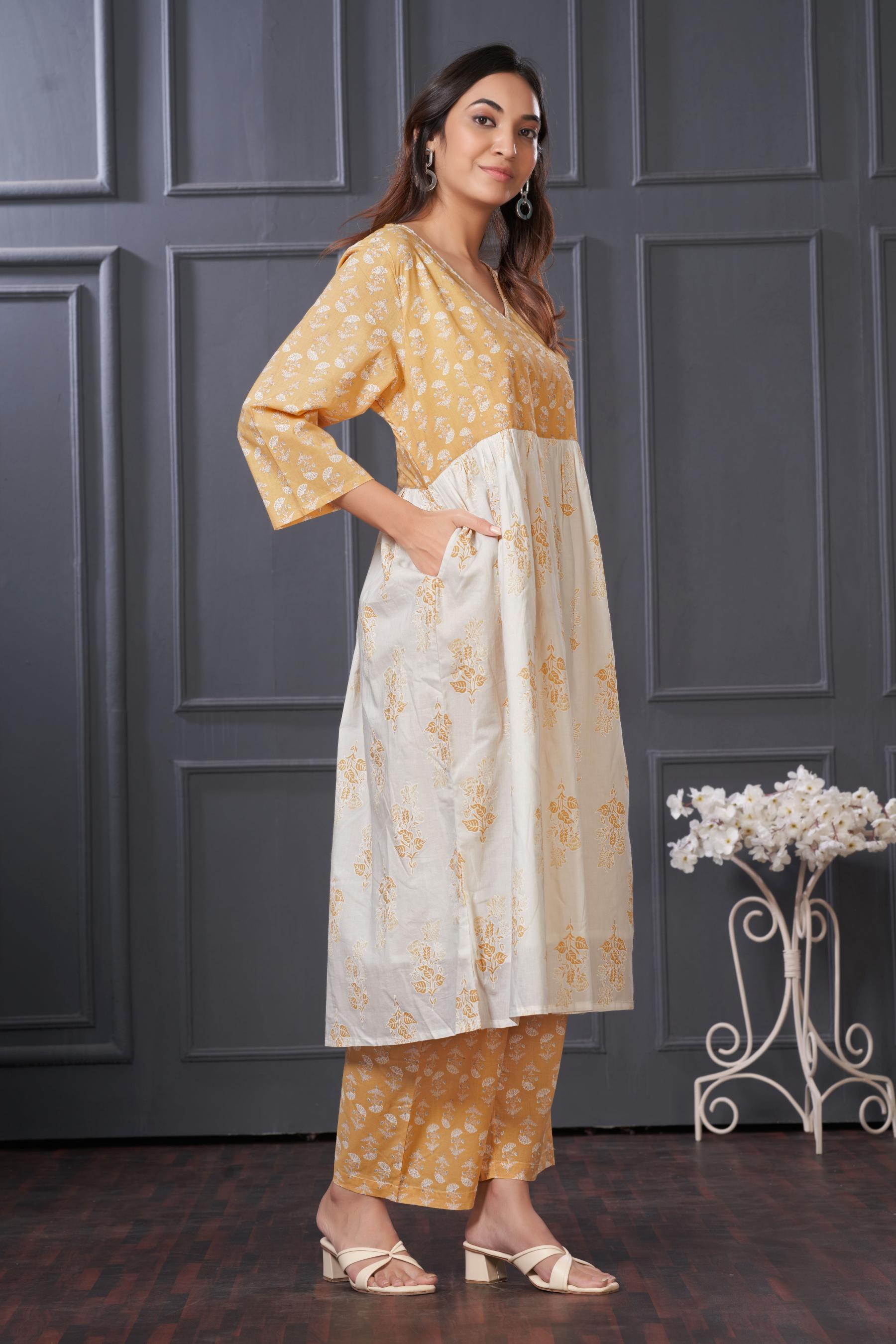 BulBul Nisha Cotton Off white Kurta Set with Dupatta