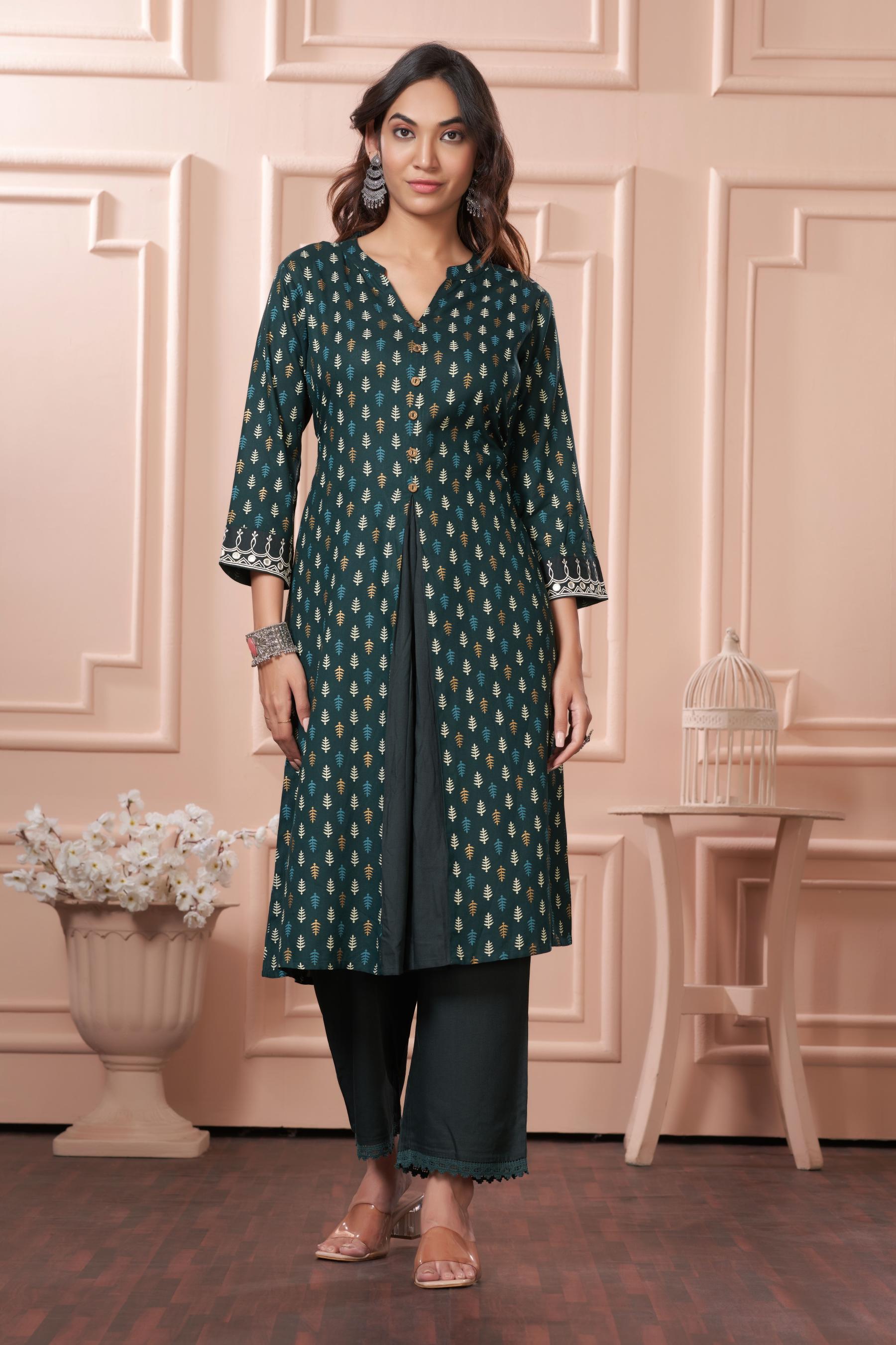 BulBul Lily Green Printed Rayon Kurta Set