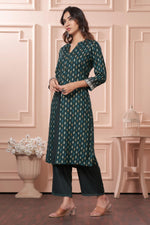Thumbnail for BulBul Lily Green Printed Rayon Kurta Set