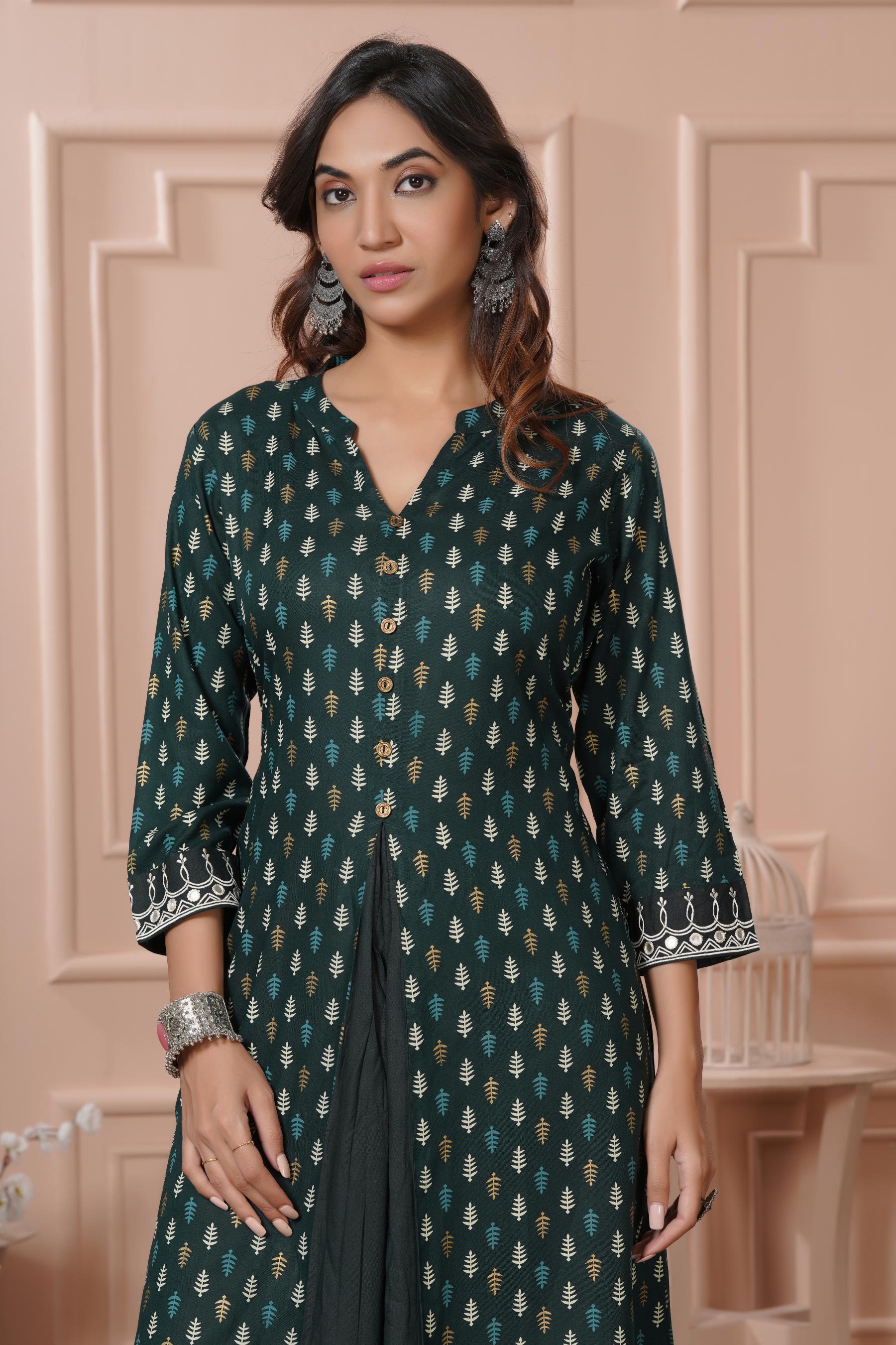 BulBul Lily Green Printed Rayon Kurta Set