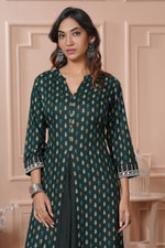 Thumbnail for BulBul Lily Green Printed Rayon Kurta Set
