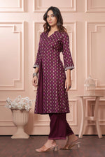 Thumbnail for BulBul Lily Wine Printed Rayon Kurta Set