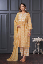 Thumbnail for BulBul Gulfam Cotton Offwhite Kurta Set with Dupatta