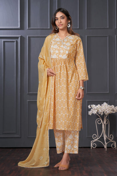 BulBul Gulfam Cotton Offwhite Kurta Set with Dupatta