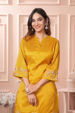 Thumbnail for BulBul Kuhu Mustard Muslin Kurta Set With Dupatta