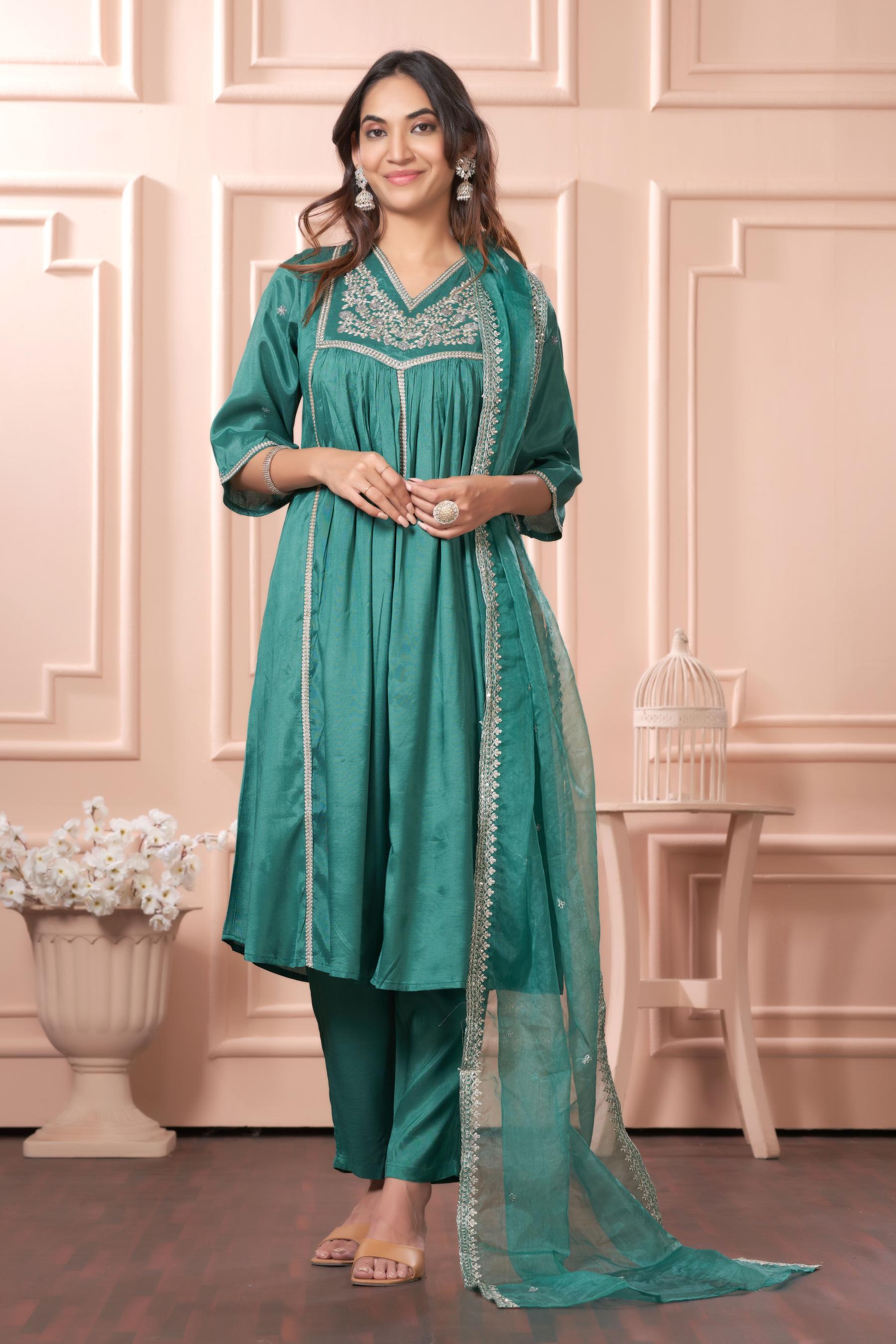 BulBul Praniti Muslin Green Kurta Set with Dupatta