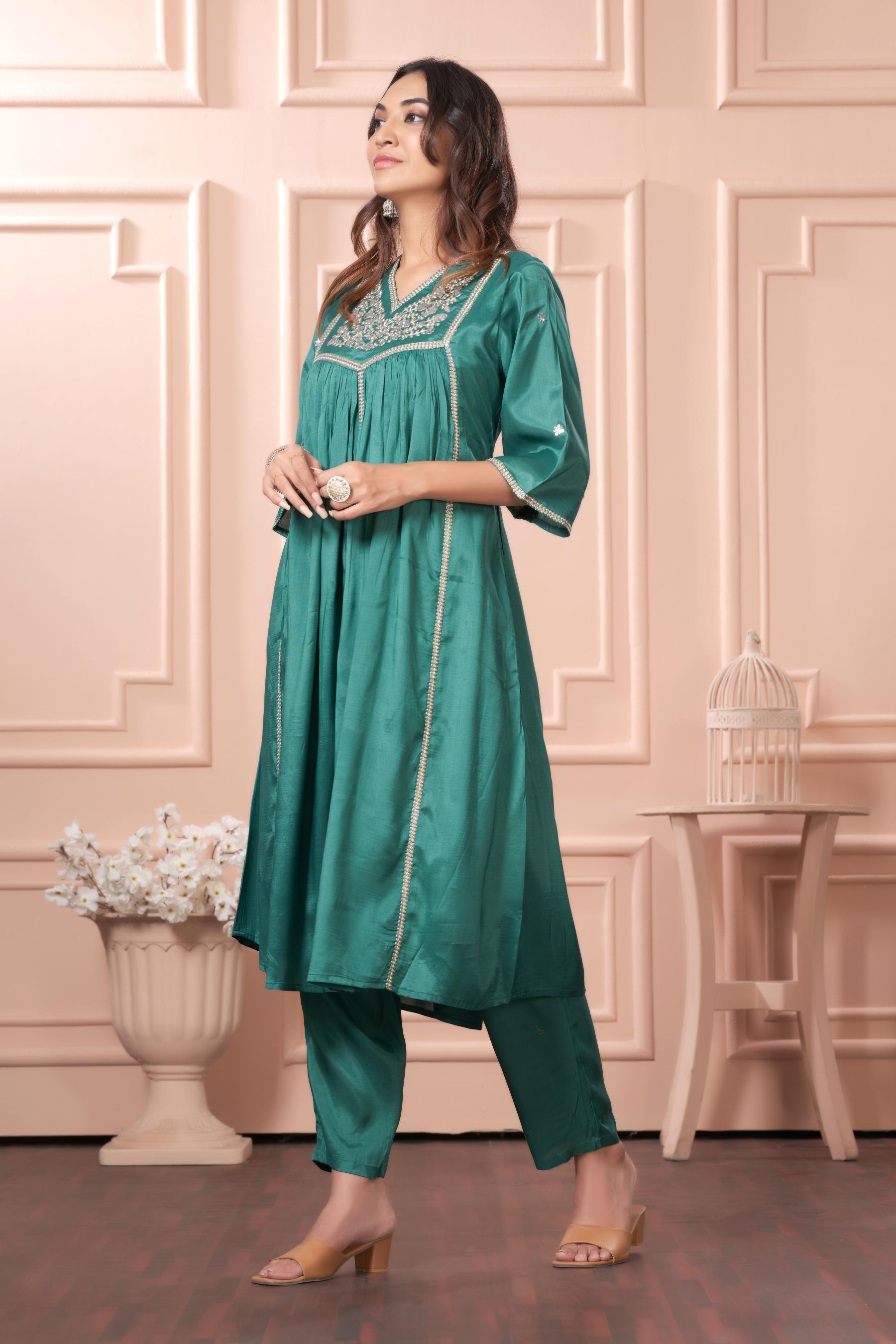 BulBul Praniti Muslin Green Kurta Set with Dupatta