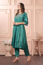 Thumbnail for BulBul Praniti Muslin Green Kurta Set with Dupatta
