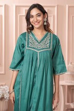 Thumbnail for BulBul Praniti Muslin Green Kurta Set with Dupatta