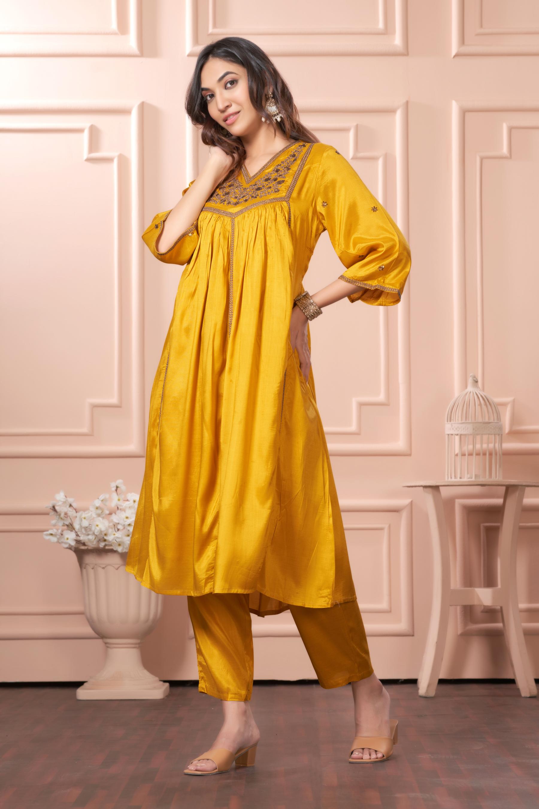 BulBul Praniti Muslin Mustard Kurta Set with Dupatta