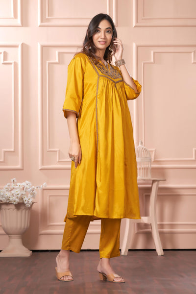 BulBul Praniti Muslin Mustard Kurta Set with Dupatta