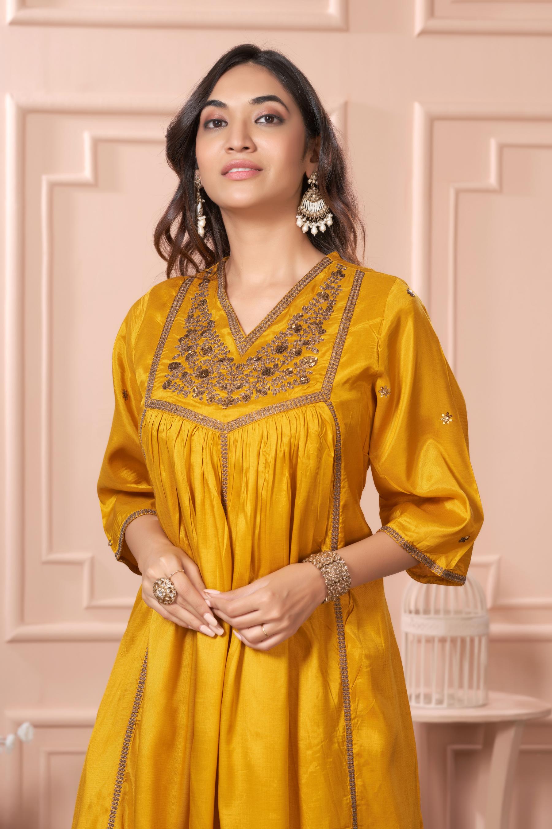 BulBul Praniti Muslin Mustard Kurta Set with Dupatta