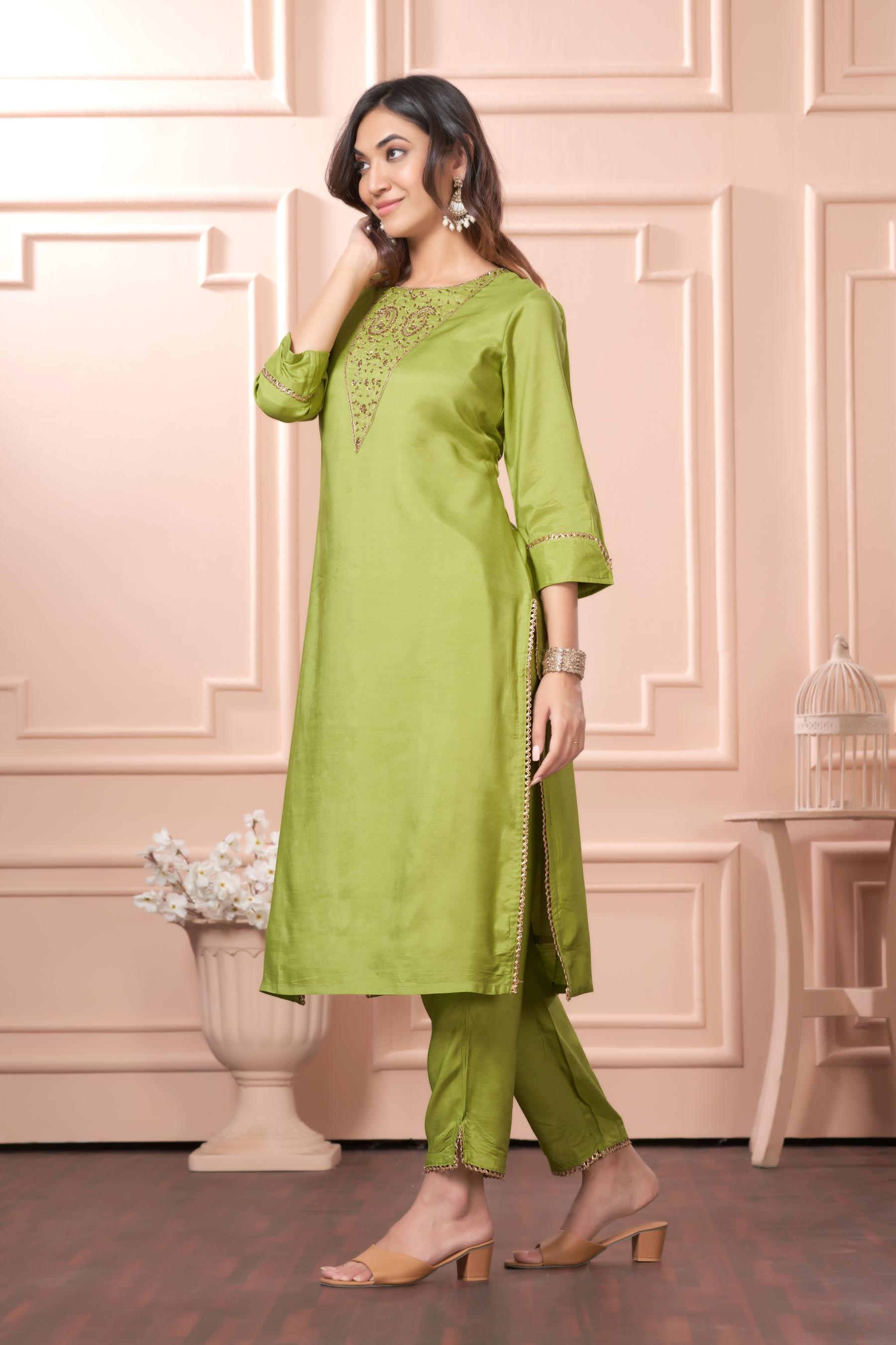 BulBul Adab Muslin Green Kurta Set with Dupatta