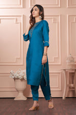 Thumbnail for BulBul Adab Muslin Teal Kurta Set with Dupatta