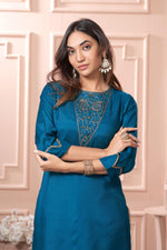 Thumbnail for BulBul Adab Muslin Teal Kurta Set with Dupatta