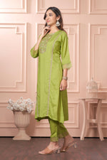 Thumbnail for BulBul Nafisa Muslin Green Kurta Set with Dupatta