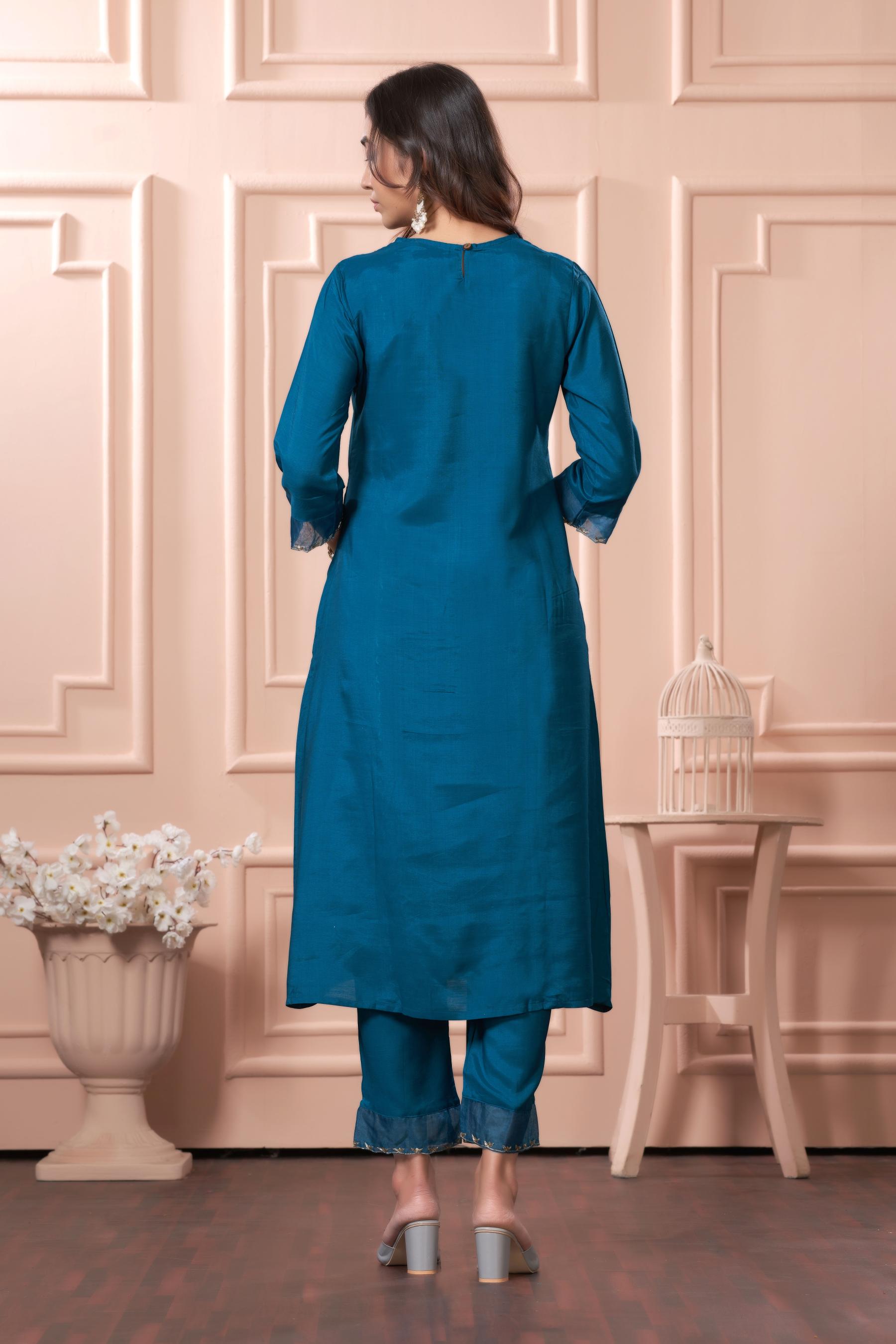 BulBul Nafisa Muslin Teal Kurta Set with Dupatta