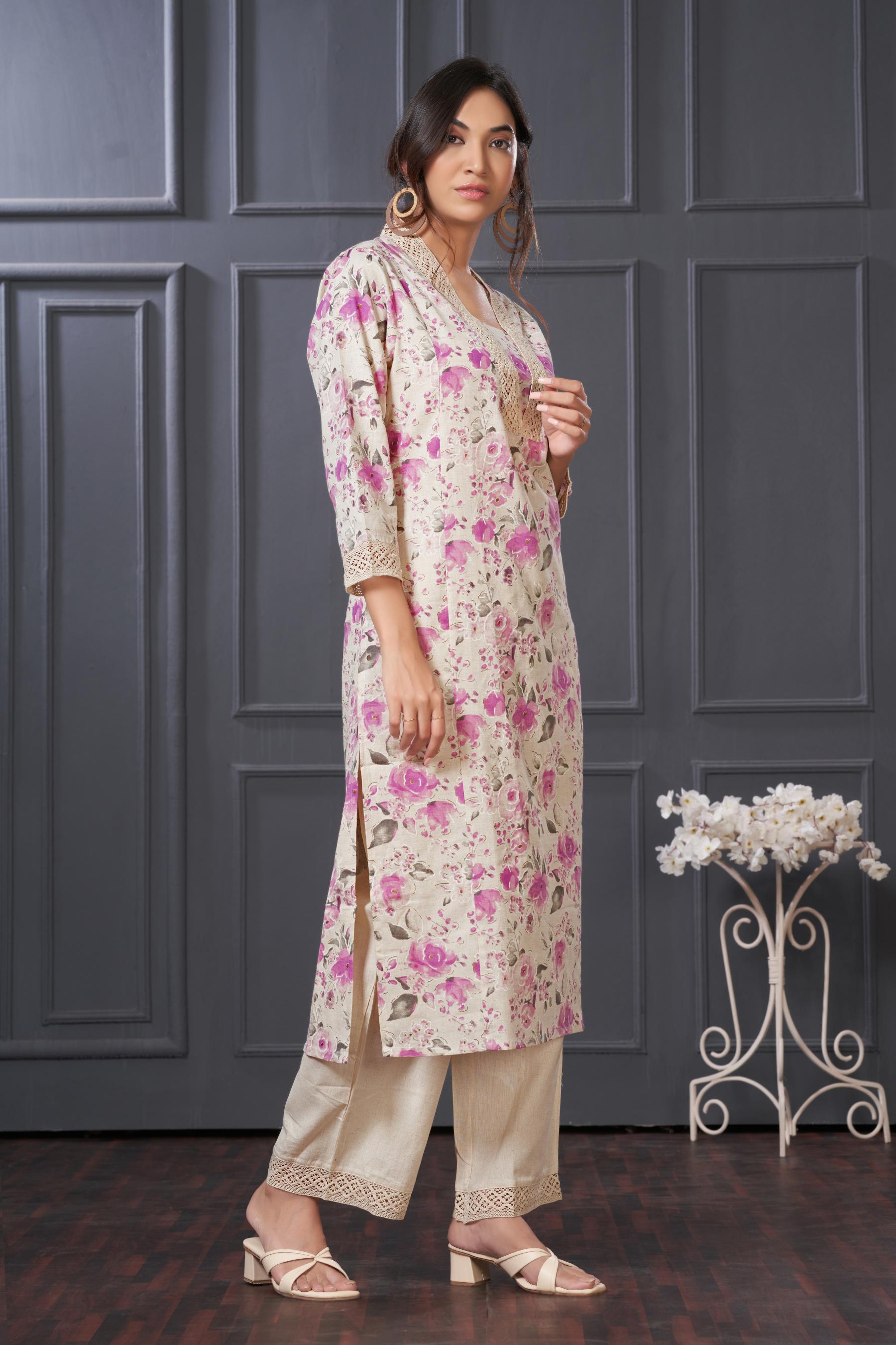 BulBul Hazel Purple Floral Cotton Kurta Set