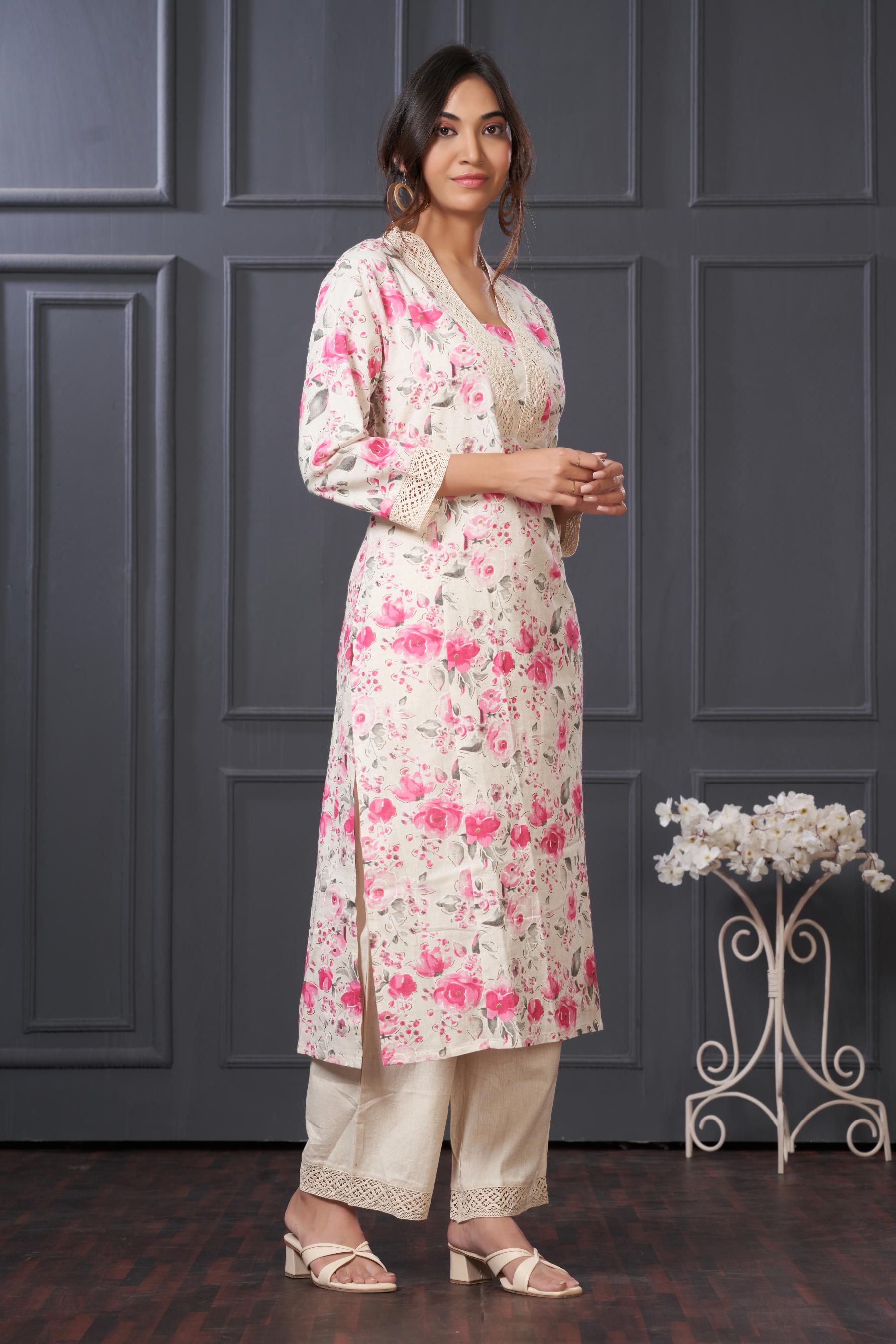 BulBul Hazel Pink Floral Cotton Kurta Set