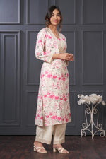 Thumbnail for BulBul Hazel Pink Floral Cotton Kurta Set