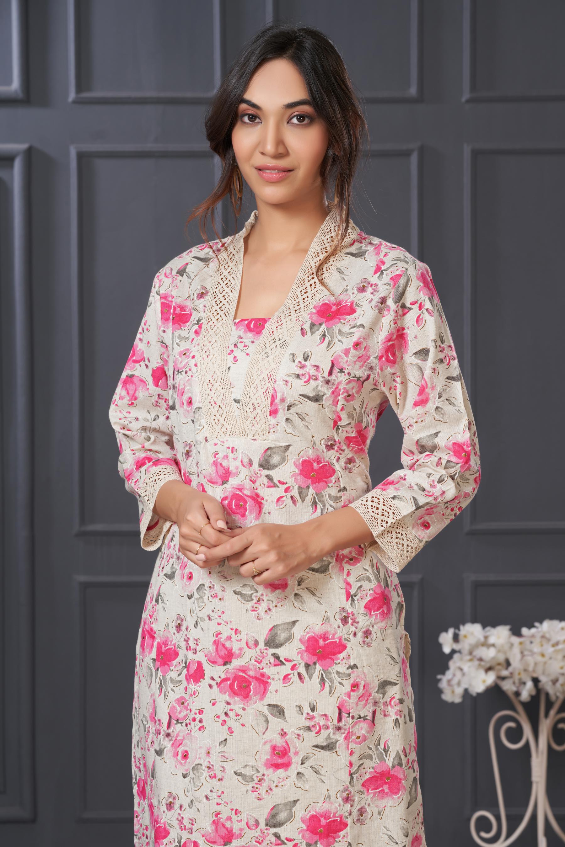 BulBul Hazel Pink Floral Cotton Kurta Set