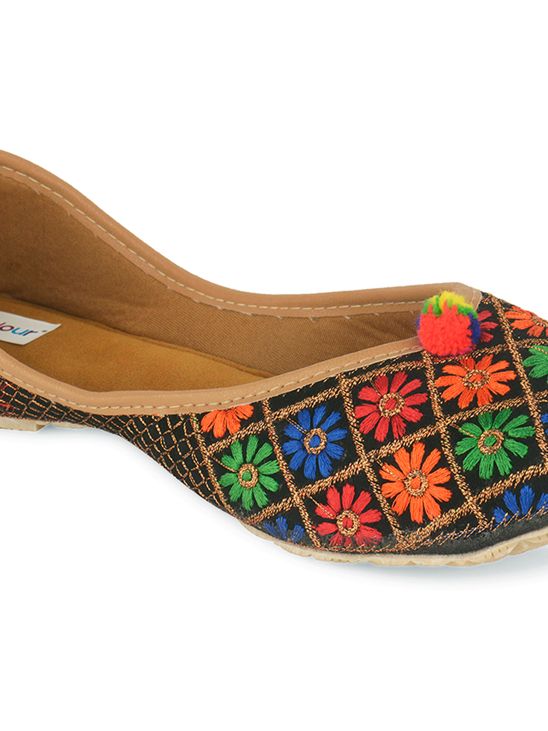 Desi Colour Women Indian Ethnic Footwear-Floral Black - Distacart