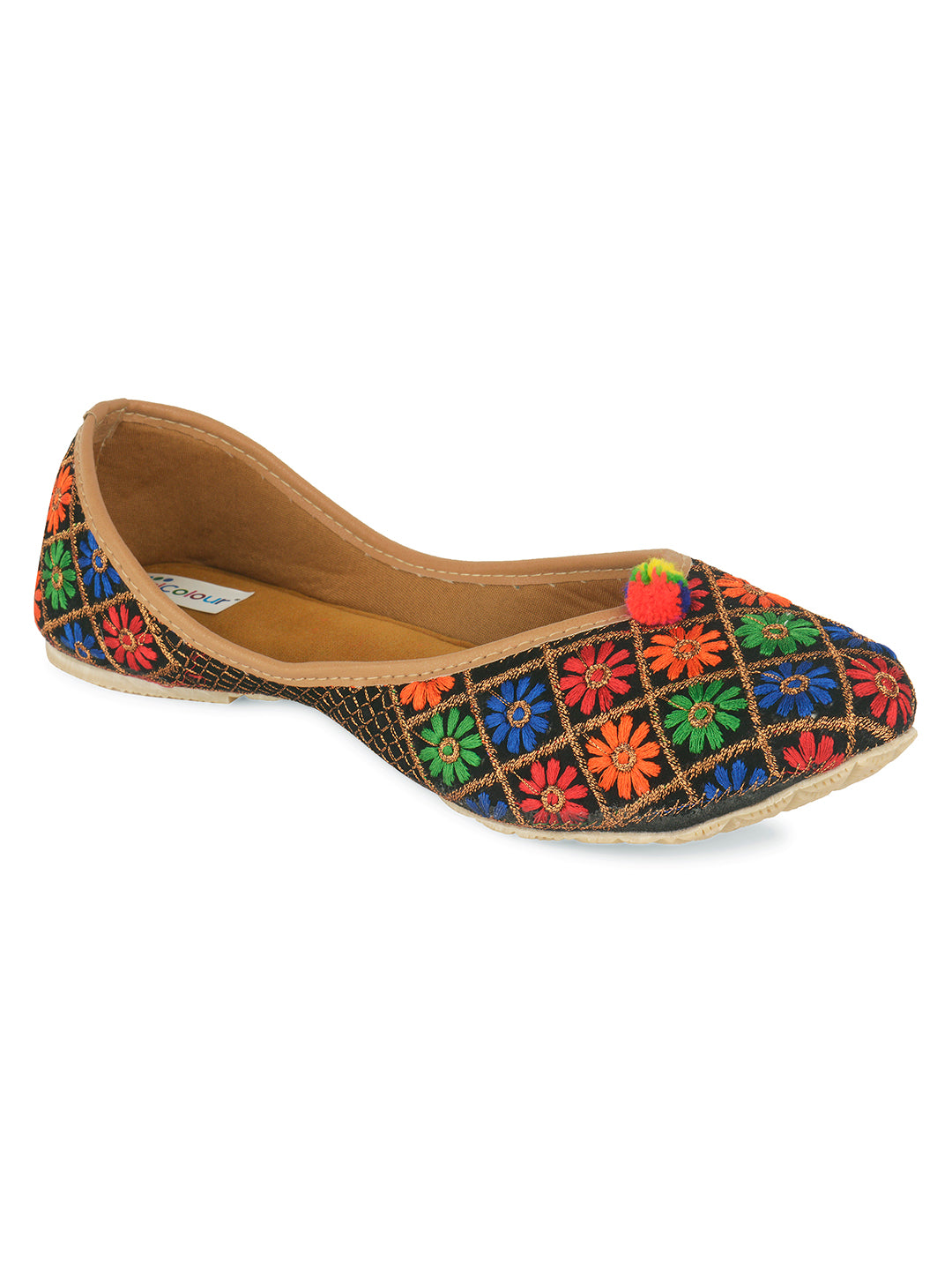 Desi Colour Women Indian Ethnic Footwear-Floral Black - Distacart