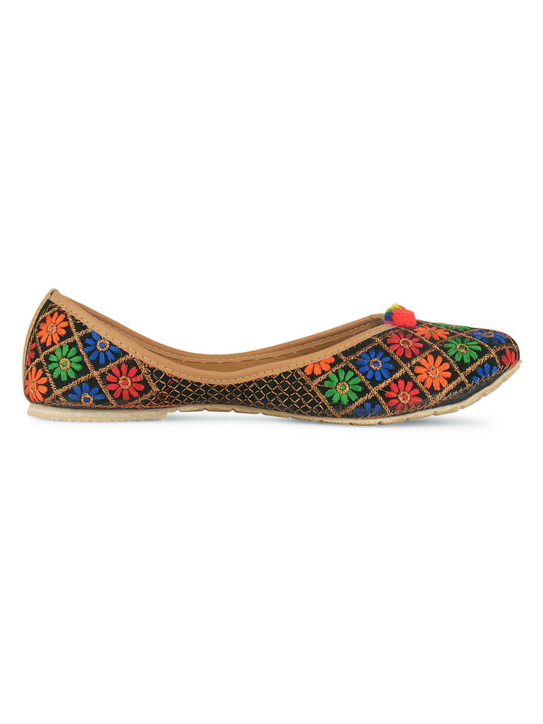 Desi Colour Women Indian Ethnic Footwear-Floral Black - Distacart